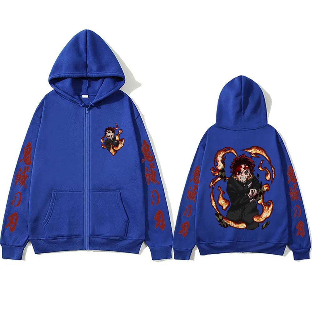 Anime Demon Slayer Kamado Tanjirou Zipper Hoodie Men Women Clothing Fashion Oversized Zip Up Jacket Male Long Sleeve Sweatshirt