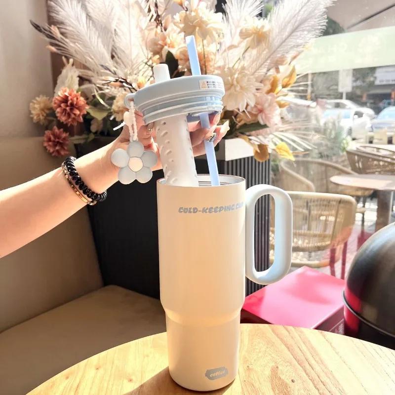 316 Stainless Steel New High-value Flower Ice Cream Cup Portable Thermos Cup Large Capacity Car Cup Straw