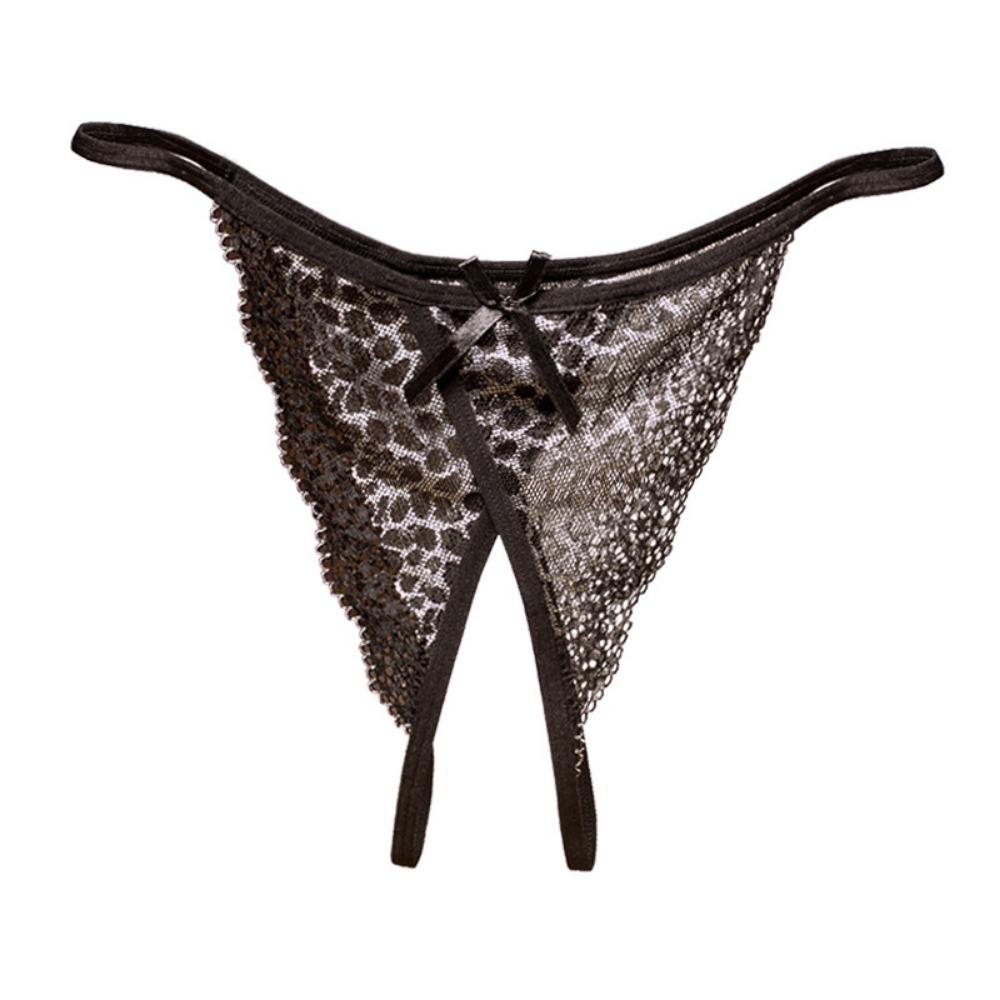 Japanese Light and Comfortable Leopard Print Lace Panties Women's Sexy Open Thong Lingerie Underwear
