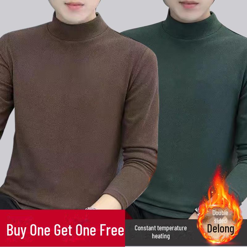 Hong Kong Style Men's Winter Long-Sleeve T-Shirt with Trendy Half-High Collar