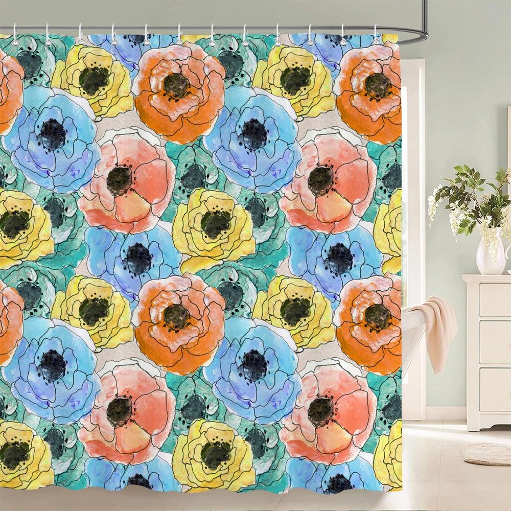 Beautiful Flower Shower Curtains Watercolor Flowers Floral Home Decoration Curtain for Bathroom Polyester Fabric Bath Curtain