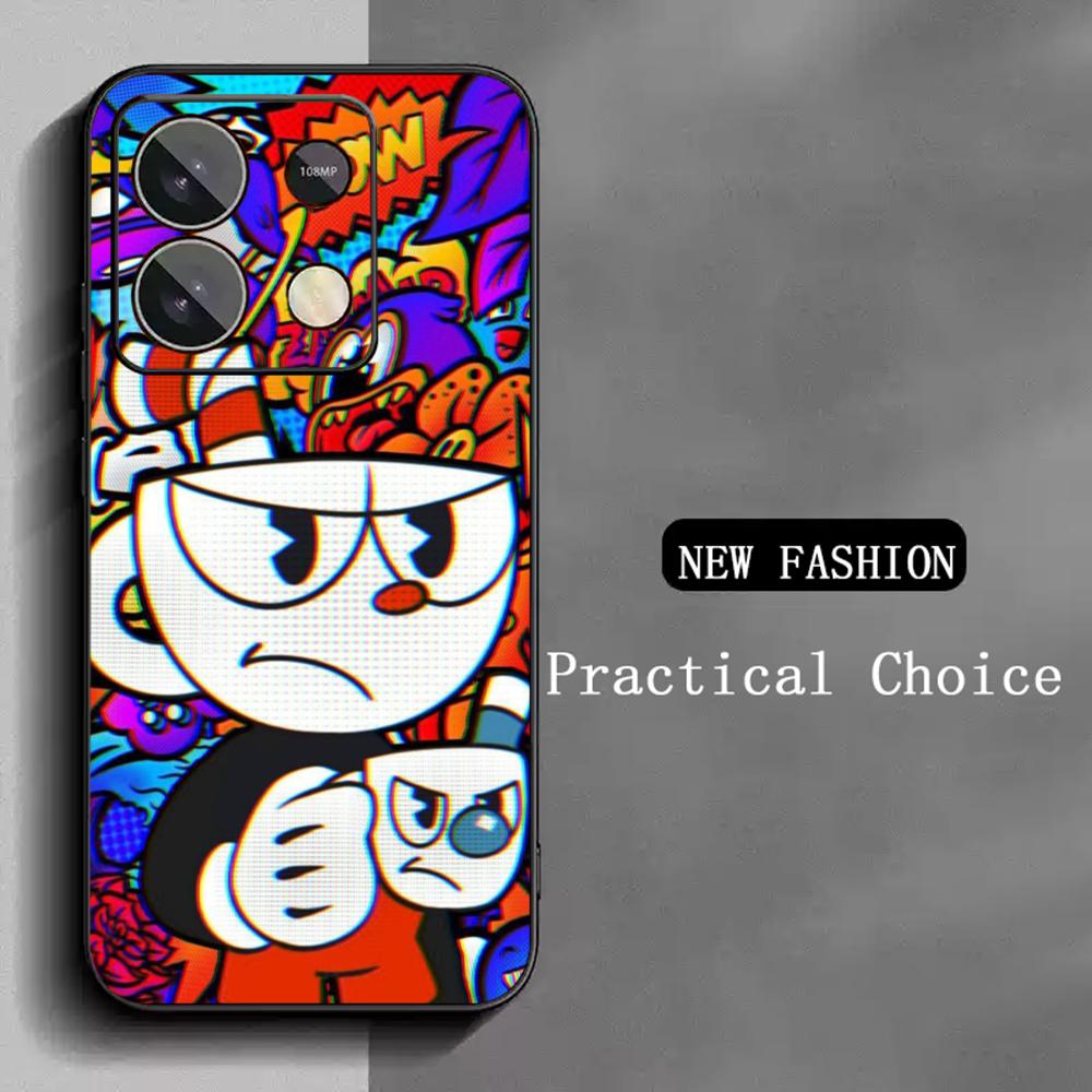 

Cute cup-Head classic cartoon pattern Phone Case For Redmi Note 14 13 12 11 Pro Plus S 5G 14C A3 Soft Black Phone Cover Redmi Note 14 4G (Global)