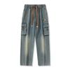 Frühling Herbst Herren Cargo Jeans String Banding Wide Leg Denim Hose Straight Baggy Jean Hose