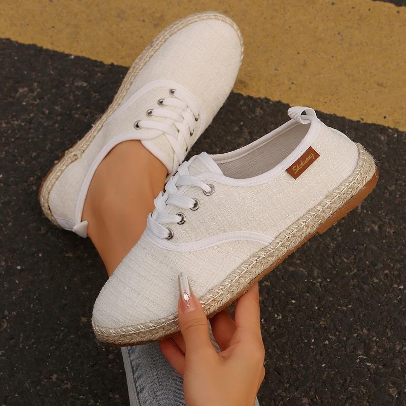 Fashion Women's Flat Cloth Shoes Autumn New Round Head Cloth in Front of Lacing Soft Sole Anti-slip Wear-resistant Low-top Shoes