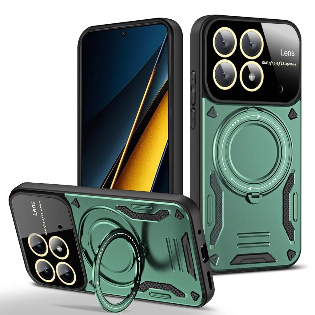 Military Shockproof Bumper Cover For POCO F6 X6 M6 Pro Magnetic Phone Case With Folding Holder For POCO X5 X4 X3 Pro NFC C65 M5S
