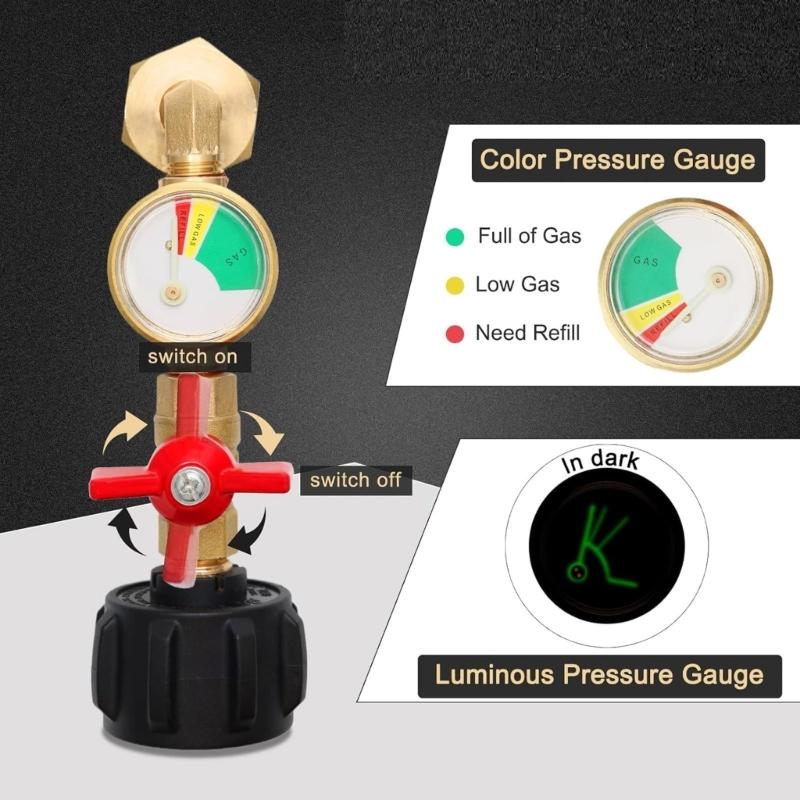Practical Propanes Grills Adapter Quick Connecting Fitting with Pressure Gauge Metal Propanes Grills Fitting for Cooking
