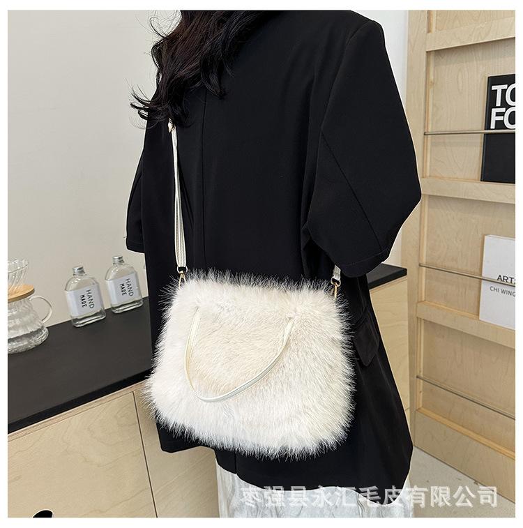 High texture versatile plush oblique span small square bag imitation fox hair high-end women's bag light luxury niche handbag