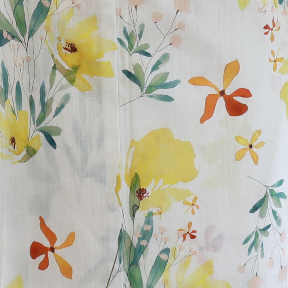 Kyoto Kimono Yuzen Women's Yukata and Obi Set, 2-Piece, Floral Print, Summer Kimono (Yellow)