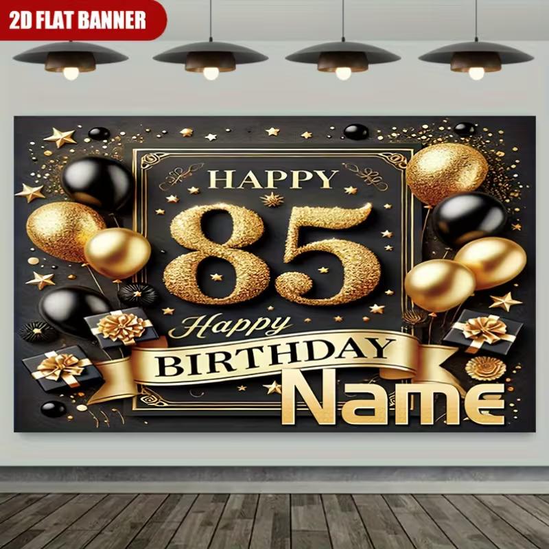 

2D Personalized 90th Birthday Backdrop, Black Gold Celebration Photography Background 47.2x31.5inch/120*80cm