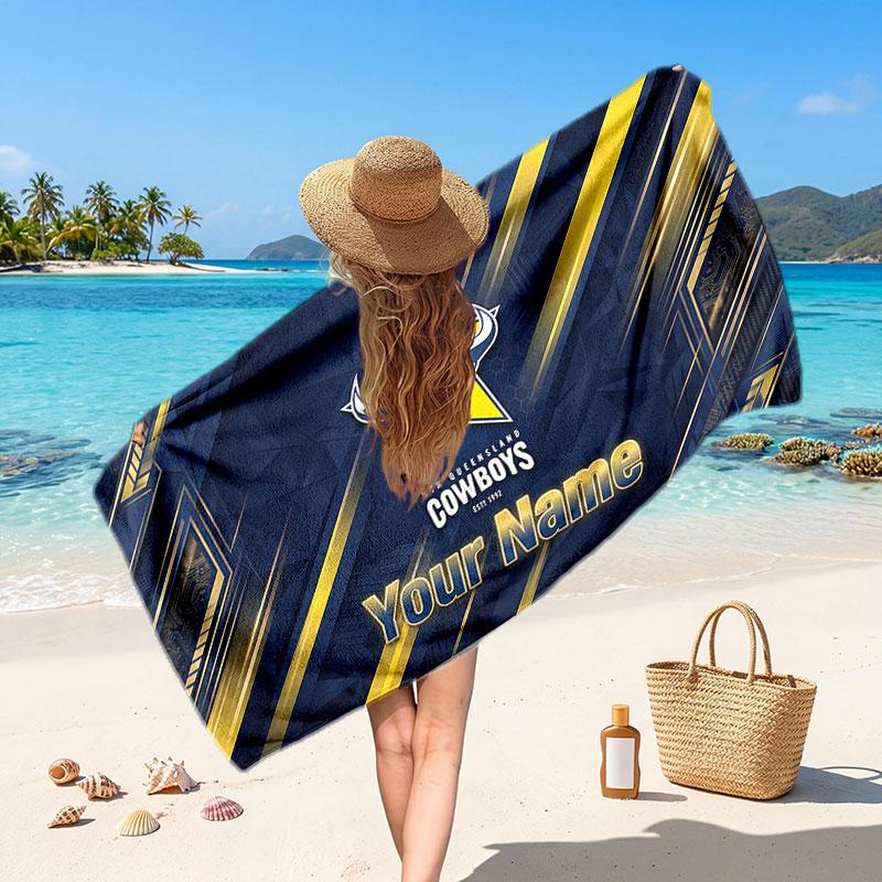 North Queensland Cowboys Customized Name Text Beach Towel, Soft Absorbent Towel Beach Pool Travel Personal Gift