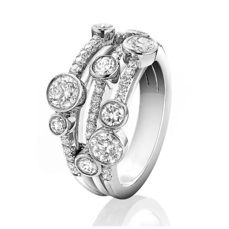 Huajie Błyszczące Cyrkonie Dwa Kolory Pierścionki dla Kobiet Puste W Pełni Wysadzane Wykwintny Bankietowy Modny Pierścionek