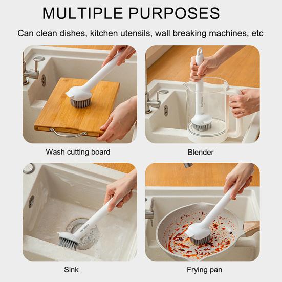 Pot Brush Oil-Free Bristles 360-degree Rotating Head Cleaning Brush with Extended Handle