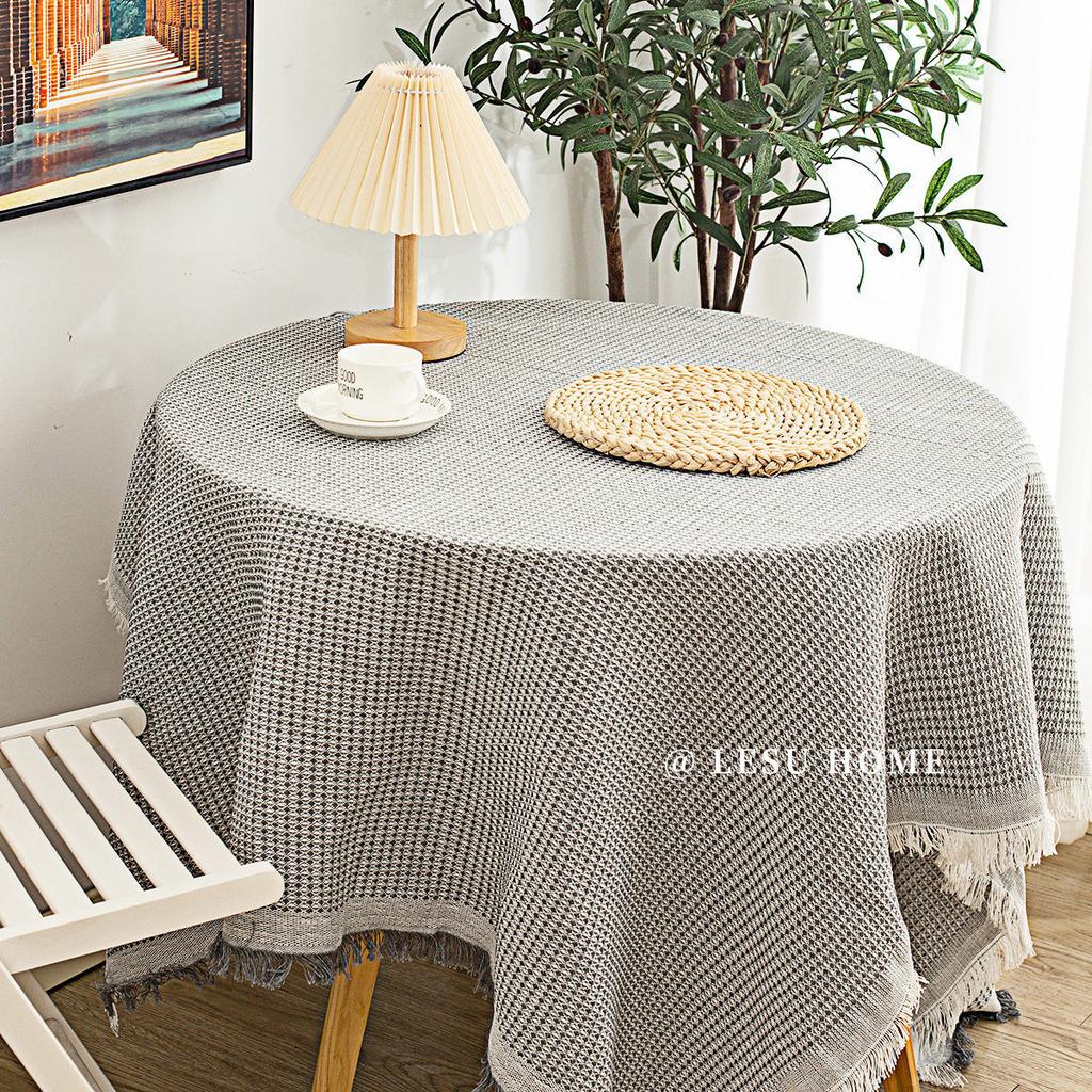 Tablecloth Japanese Thickened Cotton And Linen Fabric High-End Light Luxury Retro Waffle Dining Table Square Table Round Table Cloth