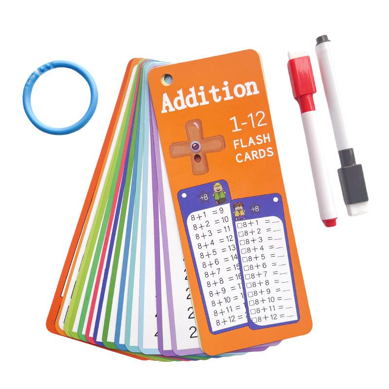 Math Flash Cards for Kids – Addition Subtraction Multiplication Division Learning Toys (Random Pen & Ring Color)