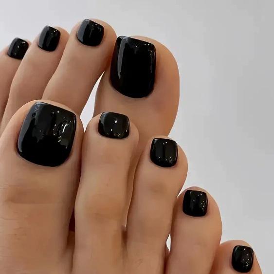 

Набор из 24 шт. черных носимых коротких накладных ногтей для пальцев ног для наращивания Black Jelly Glue + File