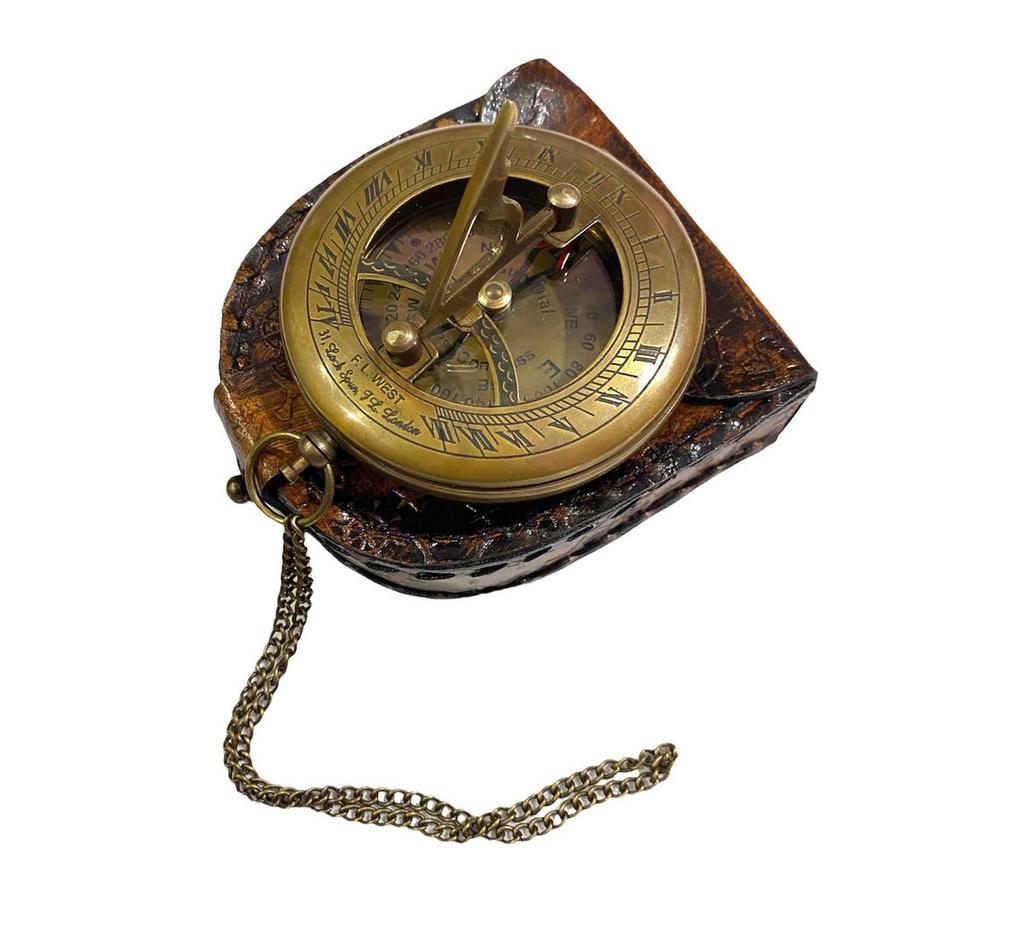 Personlig solurkompass i mässing med läderetui – Graverad present till honom, årsdag, examen, pensionering