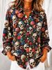 Halloween Dames Blouse Patchwork Knoppen Print Ombre Bloemen Grafisch Bohemia Vakantie Vintage Lange Mouwen Shirt