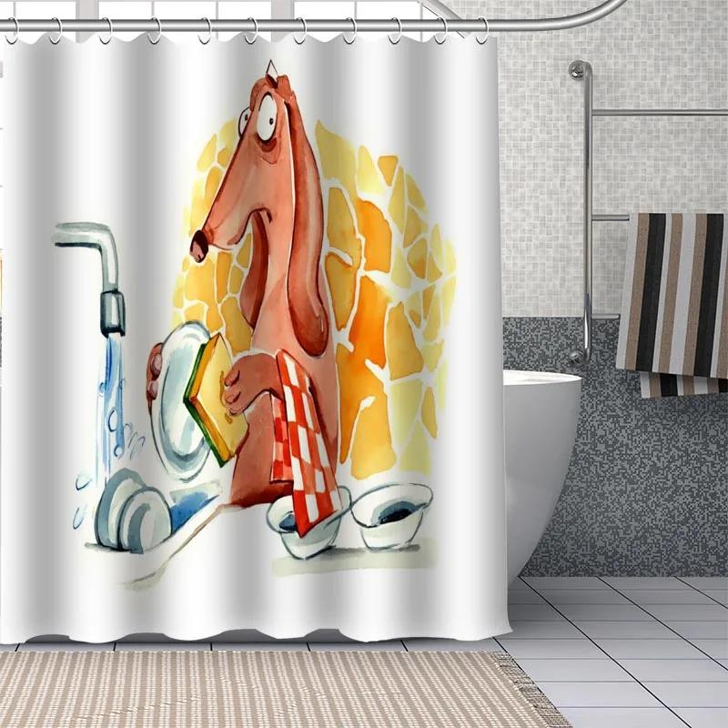 Dachshund Custom Pattern Polyester Bath Curtain Waterproof Shower Curtains Geometric Bath Screen Printed Curtain For Bathroom