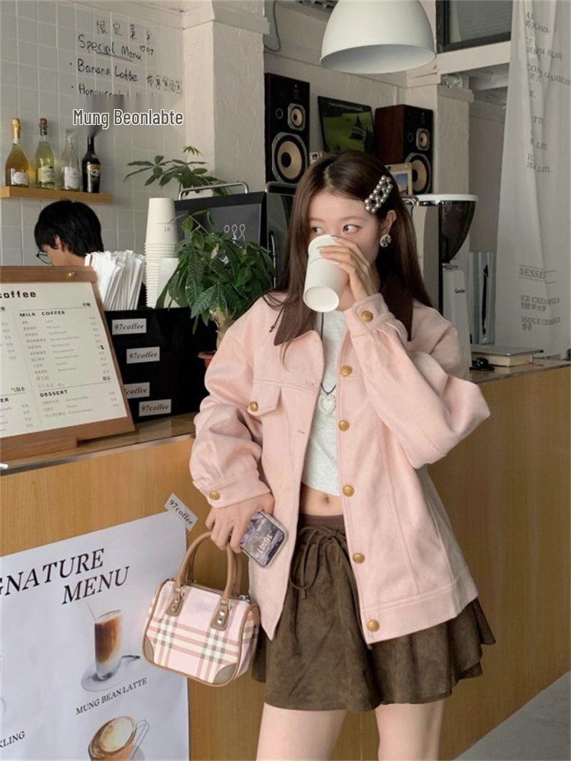 

Розовый кардиган в корейском стиле - Куртка для ранней осени M розовый