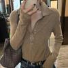 Minimalist Old Money Style Polo Neck Knit Sweater Womens Slim Fit Wool Blend Pullover Top