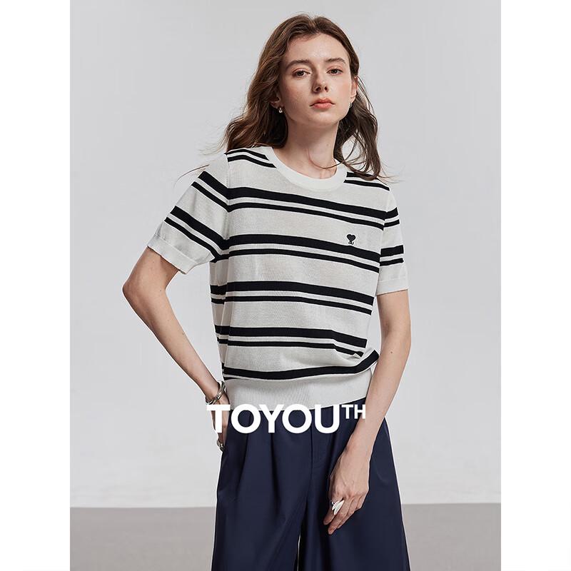 

Chuyu Women s 2025 Summer Ice-Cool Striped Embroidered Knit Top S