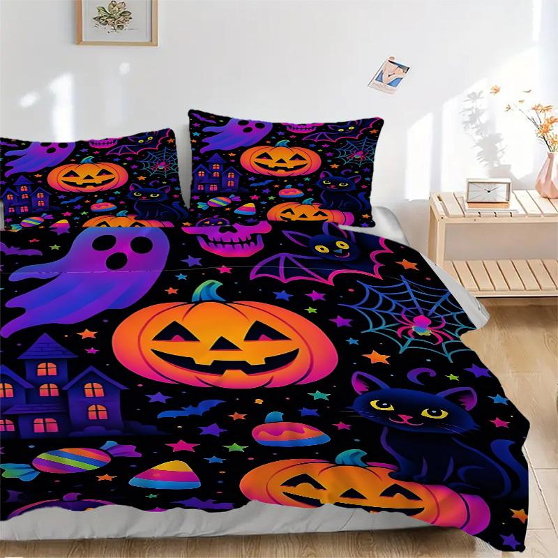 

3pcs Halloween decorations Duvet Cover Set - Machine Washable, Includes 1 Cover and 2 Pillowcases, No Core Included yy251013105 135x200cm