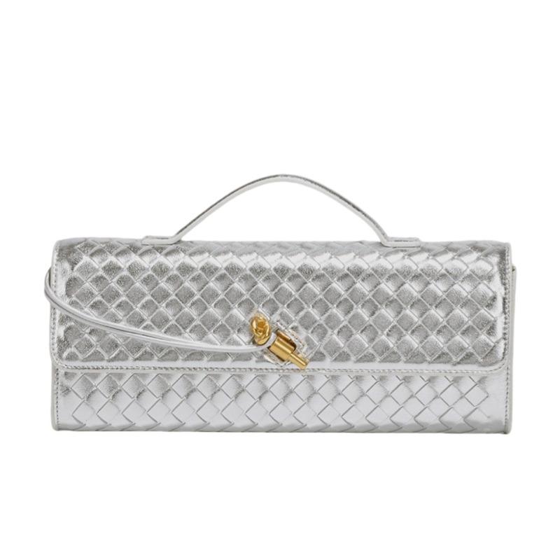 [] Niche Woven One-shoulder Baguette Bag, Horizontal Clutch Bag, Women's Oblique Span Bag