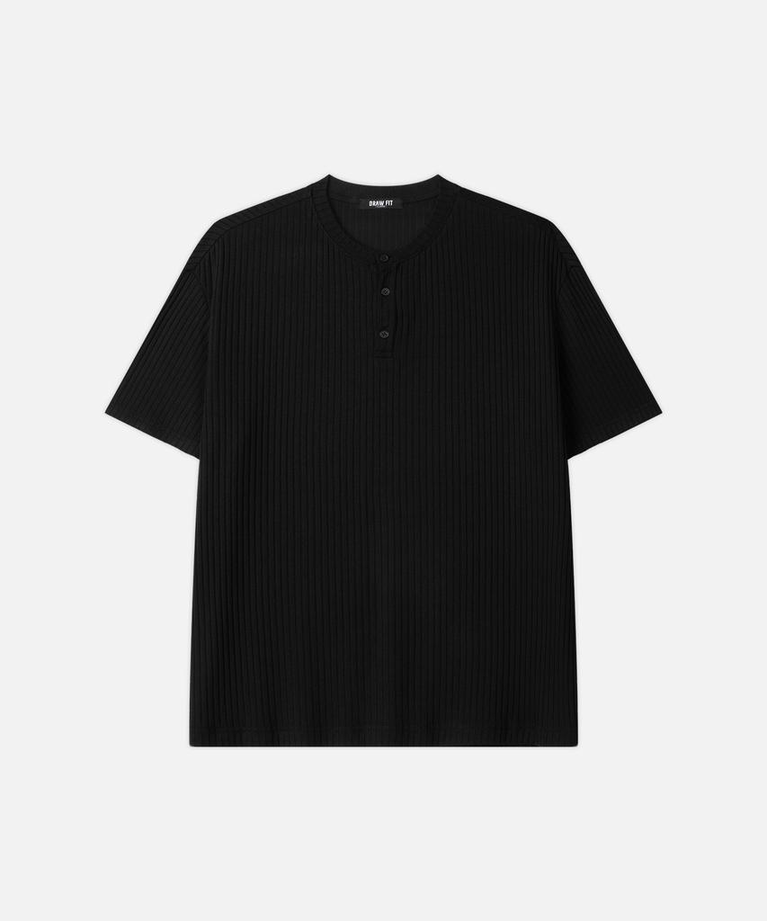 DRAW FIT Constant Ribbed Henley Neck T-Shirt [Black]