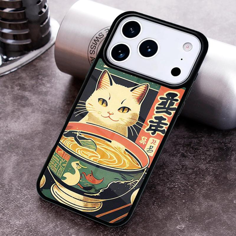 Neko Ramen Japan Cat Anime Phone Case for iPhone 17 16 15 Pro Max Air 14 13 12 11 Plus Shockproof Capa Cover