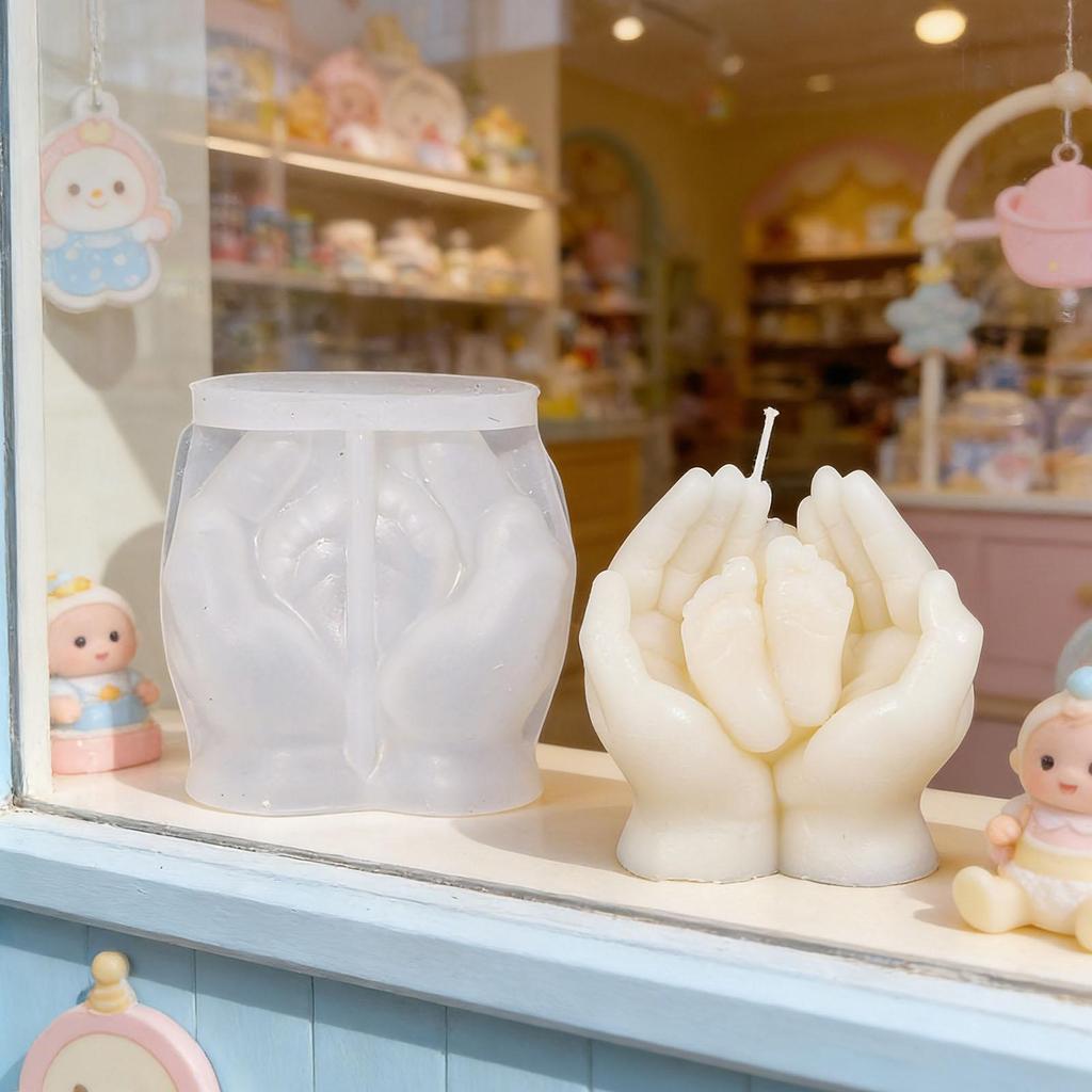 Hand Holding Baby Feet Silicone Candle Molds 3D Nonstick Candle Mold For DIY Plaster Resin Epoxy Home Nursery Decor