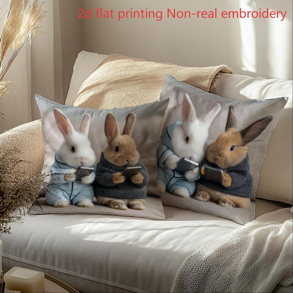 4 Pack Easter Pillow Covers Cute Rabbit Theme Cushion Covers, Adding Cuteness to Cozy Home, Suitable for Bedroom or Living Room