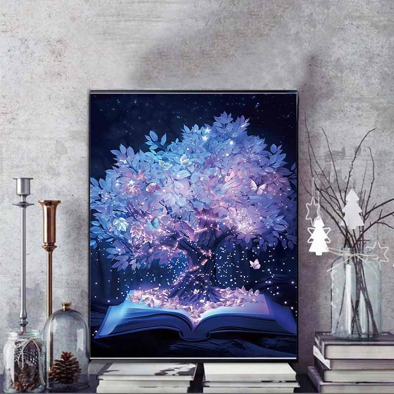 5D DIY Purple Glowing Full Diamond Painting Kit, Round Gemstone Rhinestone Art Paint Decorative Artwork, Home Wall Decoration Gift