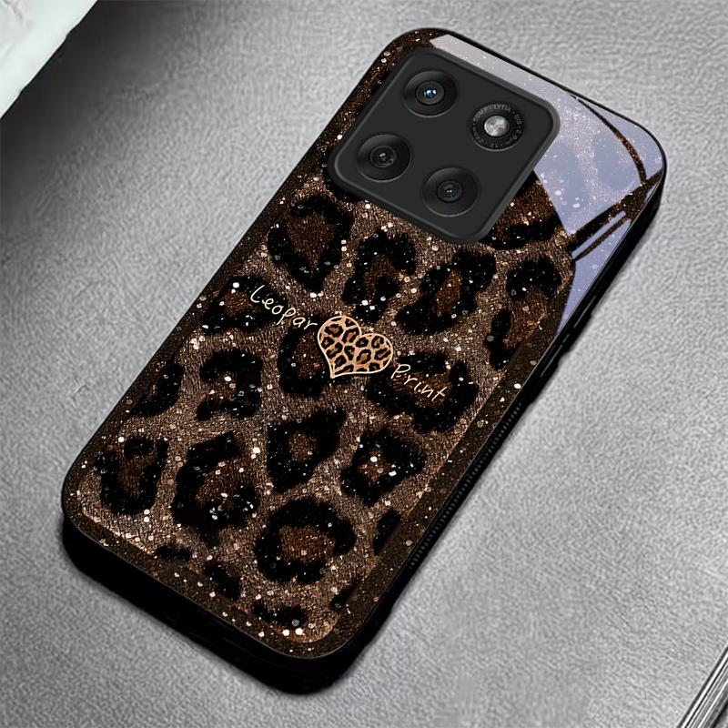Leopard Print Love Black Glass Phone Case For Motorola Moto Edge 70 60 Fusion 50 Ultra 40Neo 30 Pro 20Lite 60s 50 Neo Back Cover