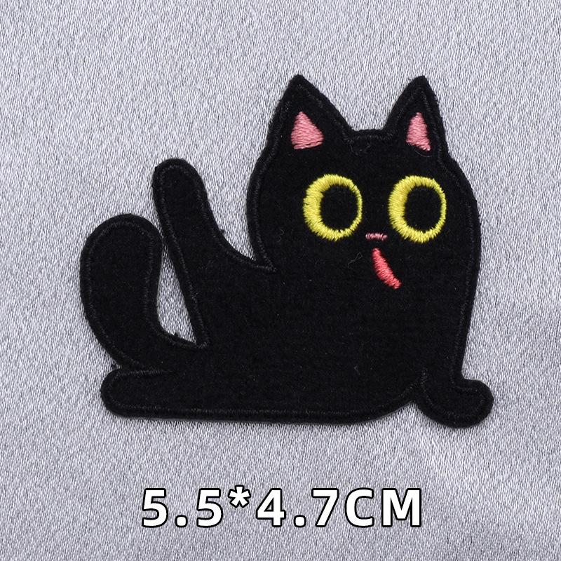 Black Cat Self-Adhesive Patch: No-Sew, No-Iron Seamless Plush Embroidery for Jacket Repair