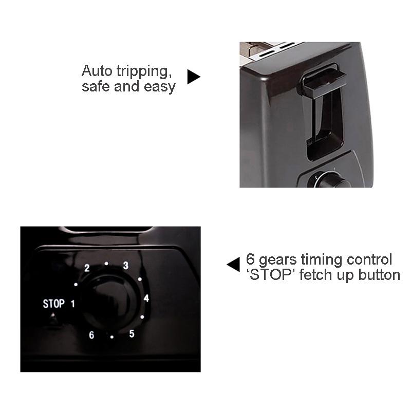 Pâine de pâine din oțel inoxidabil cu încălzire rapidă, 2 sloturi, 6 moduri, rebound automat, ustensile de coacere pentru cuptorul mic dejun