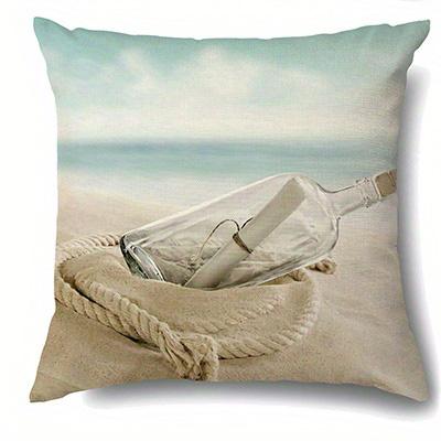Home Decor Beach Scenes: Relaxing Time And Seaside Items Pattern Cushion Cover Suitable For Sofa Bedroom Car Pillow Cover