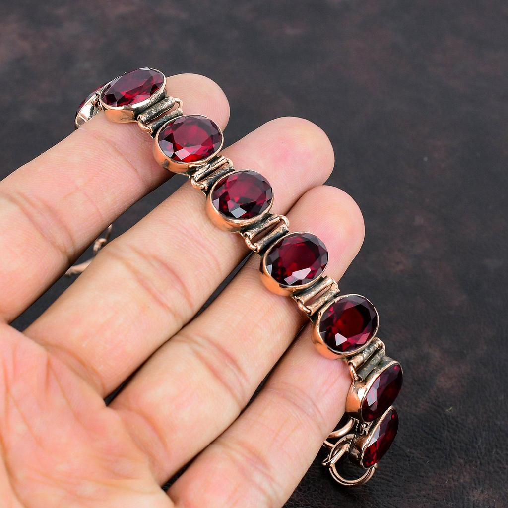Faceted Mozambique Garnet Bracelet Copper Gemstone Bracelet Adjustable Chain Bracelet Copper Jewelry Handmade Antique Jewelry Gifts For Her