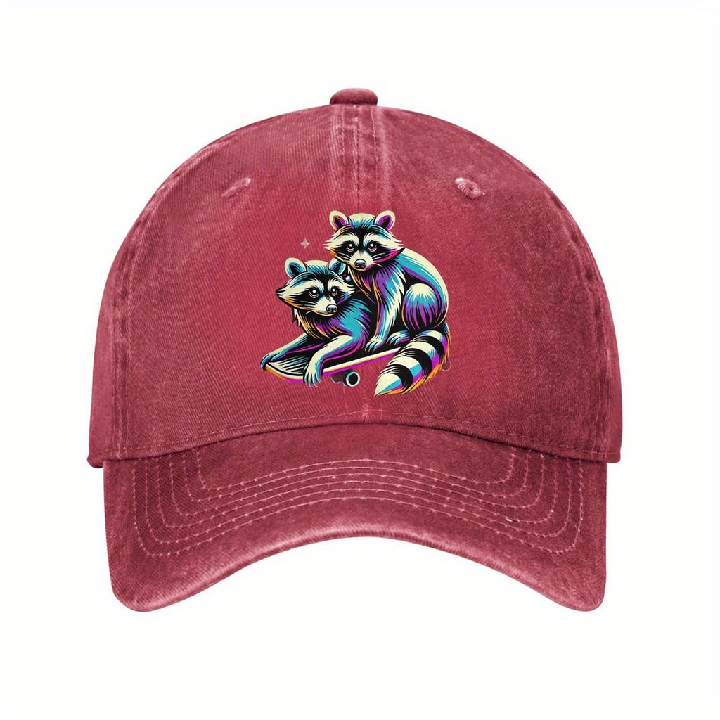 Colorful Raccoons On Skateboard Baseball Cap Rainbow Aesthetic Cotton Dad Hat Casual Adjustable