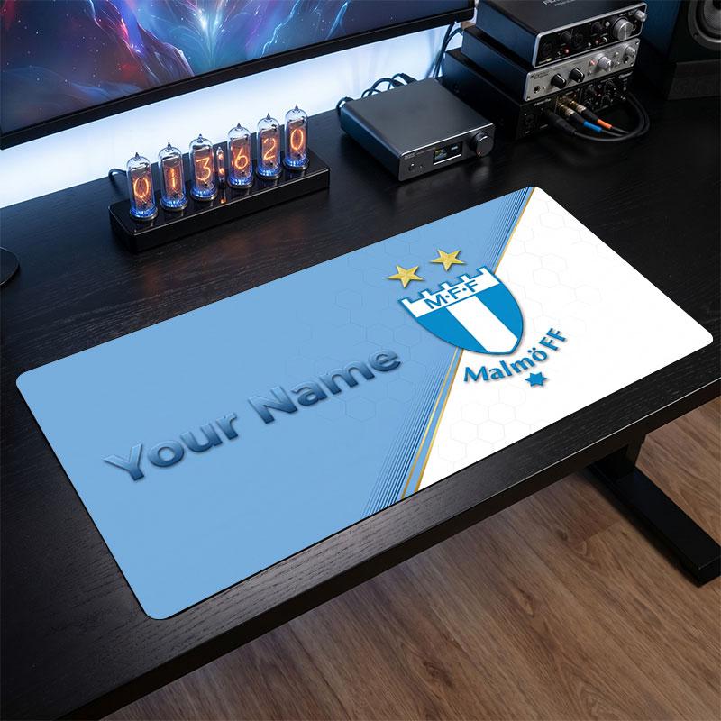 Malmö FF Custom Large Mouse Pad, Personalized Name Text Print, Football Logo Non‑Slip Desk Mat Gaming Gift