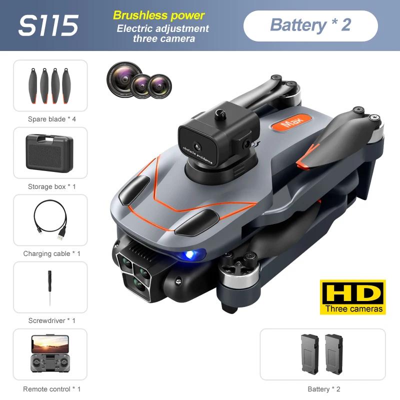 Ny S115 RC Drone 8K Profesjonell tre-kamera Vidvinkel posisjonering Hindring unngå børsteløs motor Sammenleggbar Quadcopter gaveleke