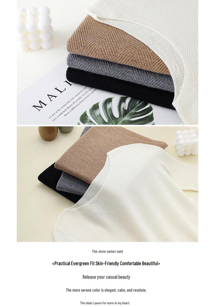 Ultra-Fine Pure Wool Women's Slim-Fit Fishbone Pattern One-Shoulder Mid-Sleeve Base Layer Shirt