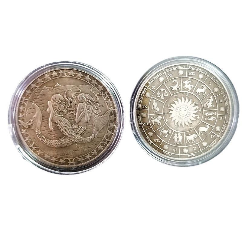 Antique Iron Box of European and American Silver Zodiac Coins