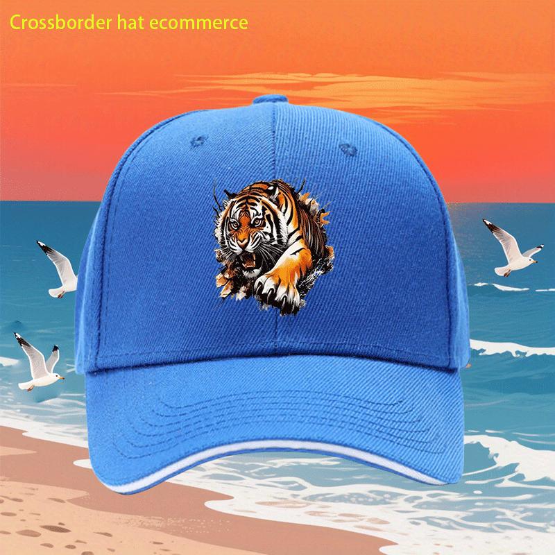 Cool Tiger Print Baseball Cap Polyester Adjustable Casual Outdoor Snapback Hat Unisex Print