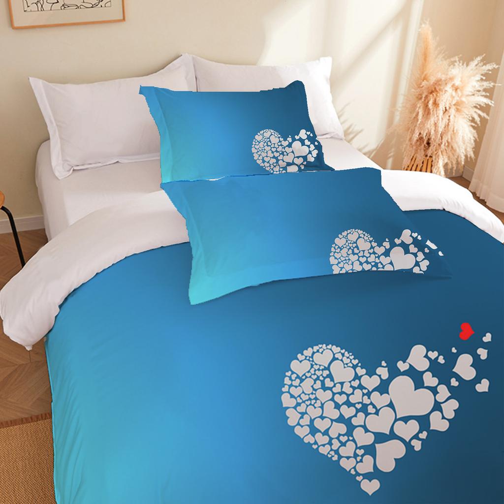 Home Textiles Three-Piece Valentine'S Day Blue Cartoon Digital Printing Quilt Pillowcase Bedding