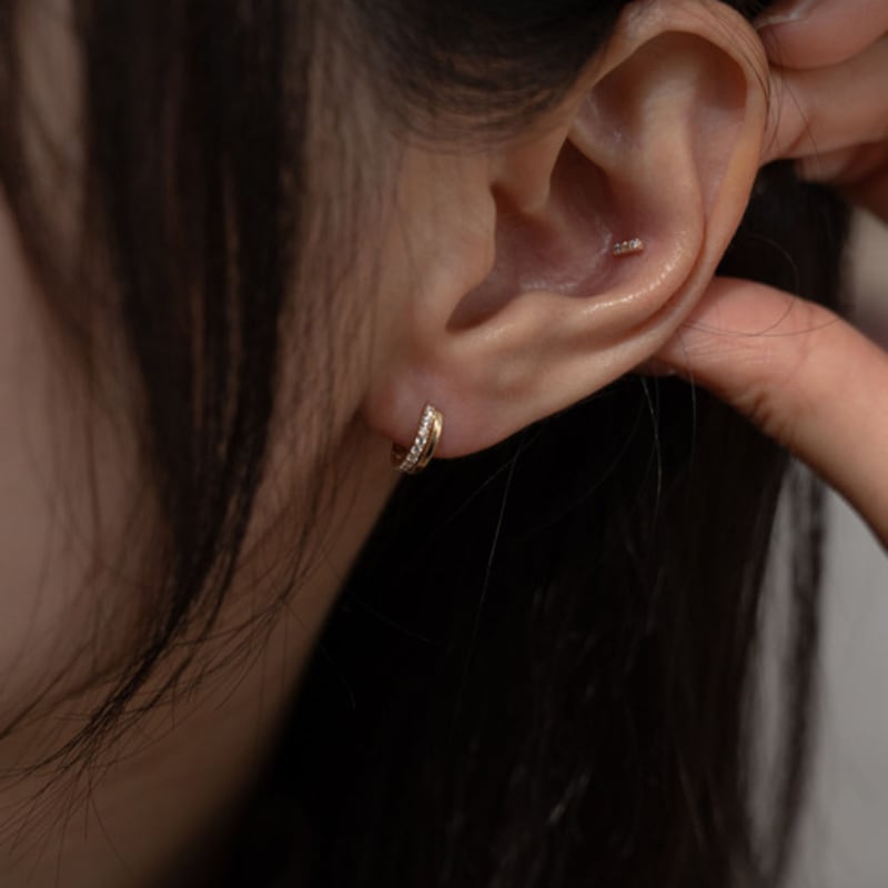 youngglow 14k cubic string one touch earring