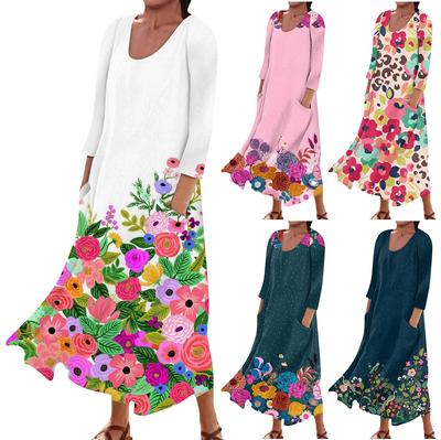 Women's Dress Spring/Summer Bohemian Casual Fashion 3/4 Sleeve Dress Holiday Large