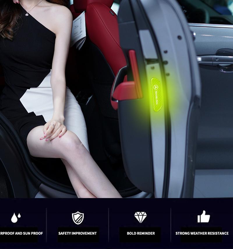 4PCS/set Car Reflective Safety Strip Stickers For Mercedes Benz AMG W212 W205 W246 W177 W176 W213 GLC GLE GLS ML Welcome Laser Projection Logo Lamp