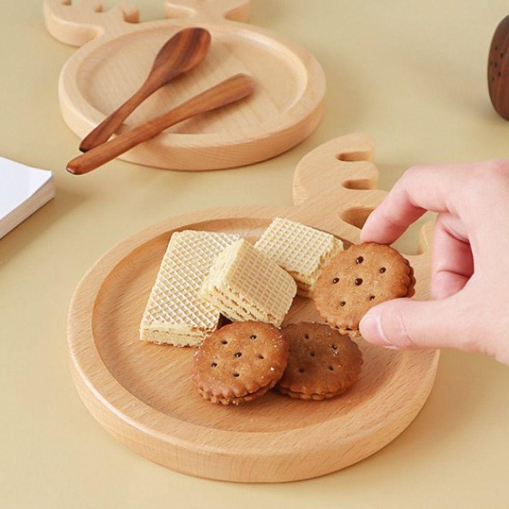 Wooden Elk Snacks Plate Cartoon Pattern Appetizer Tray Christmas Tree Serving Tray  Living Room
