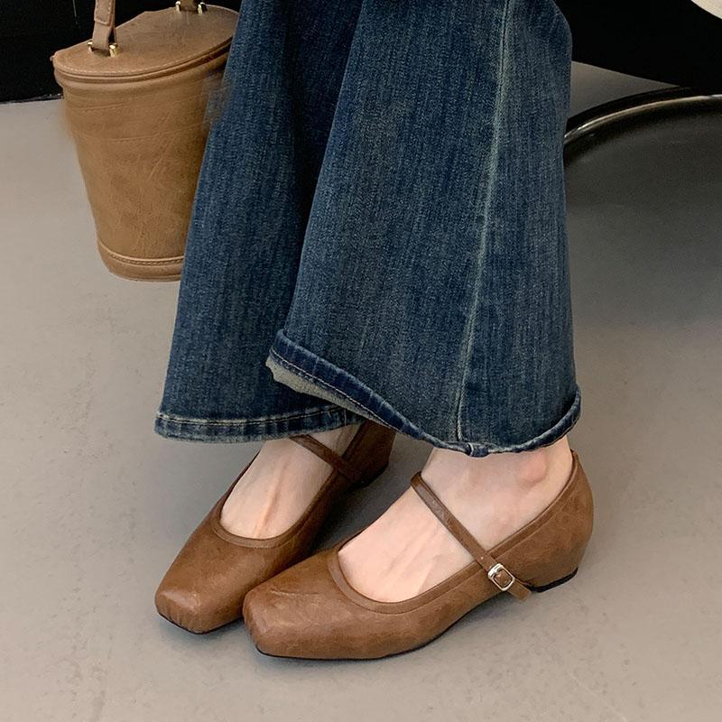 Fashion Fashion Buckle Strap Women Flats Mary Janes Shoes With Height Increasing Footwear Female Shallow Ladies Ballet Flats Shoes