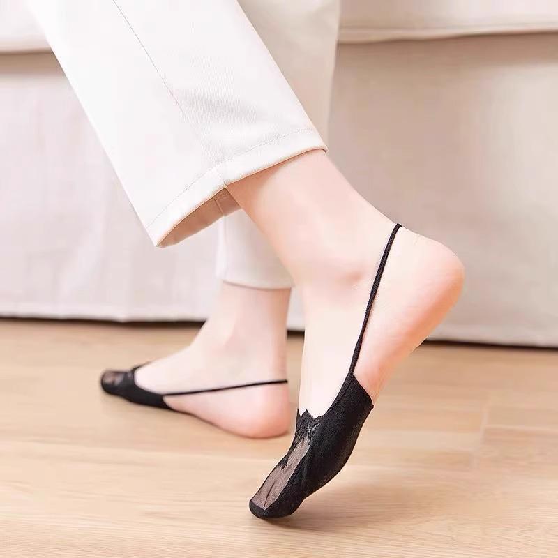 Invisible Non-Slip Heels Women's Half-Palm Cotton Liner Socks - Solid Color, Shallow Cut, Breathable Summer Boat Socks